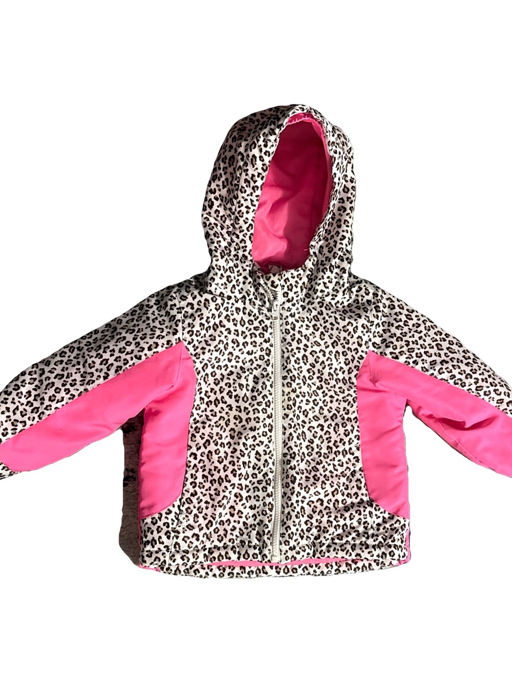 The Children's Place Leopard Print Puffer Jacket with Hot Pink Panels